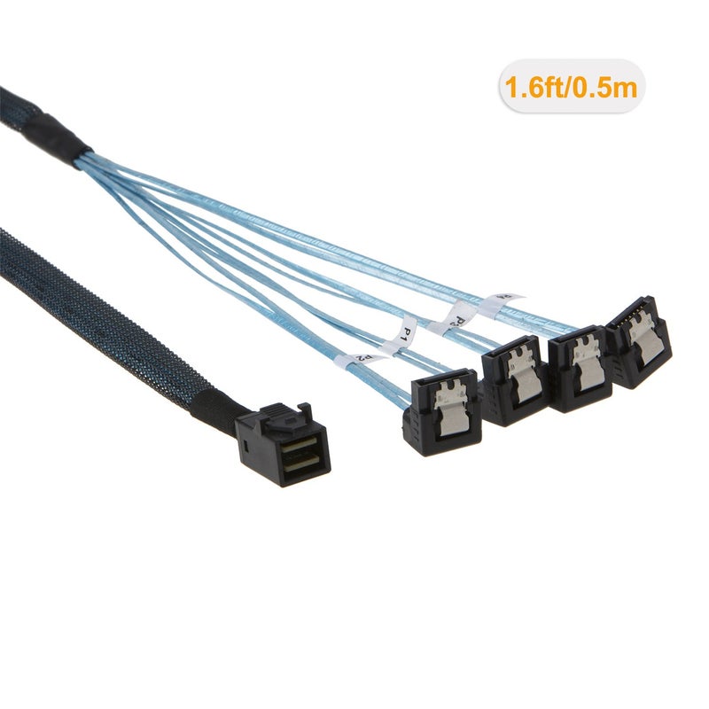 CableCreation Internal HD Mini SAS (SFF-8643 Host) - 4X SATA (Target) Angle Cable, SFF-8643 for Controller, 4 Sata Connect to Hard Drive, 0.5M / 1.6FT - Image 2
